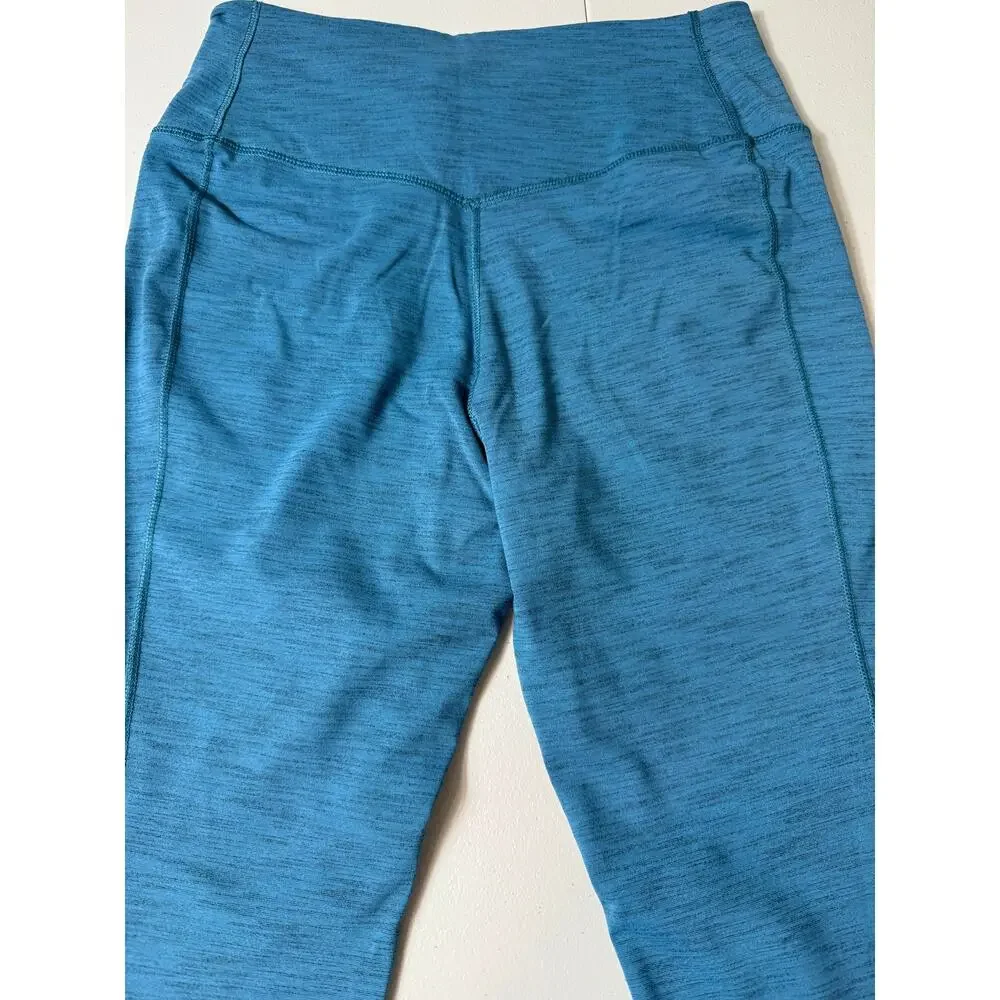 Nike Dri-Fit blue heathered leggings hidden inside waist pocket Sz Med